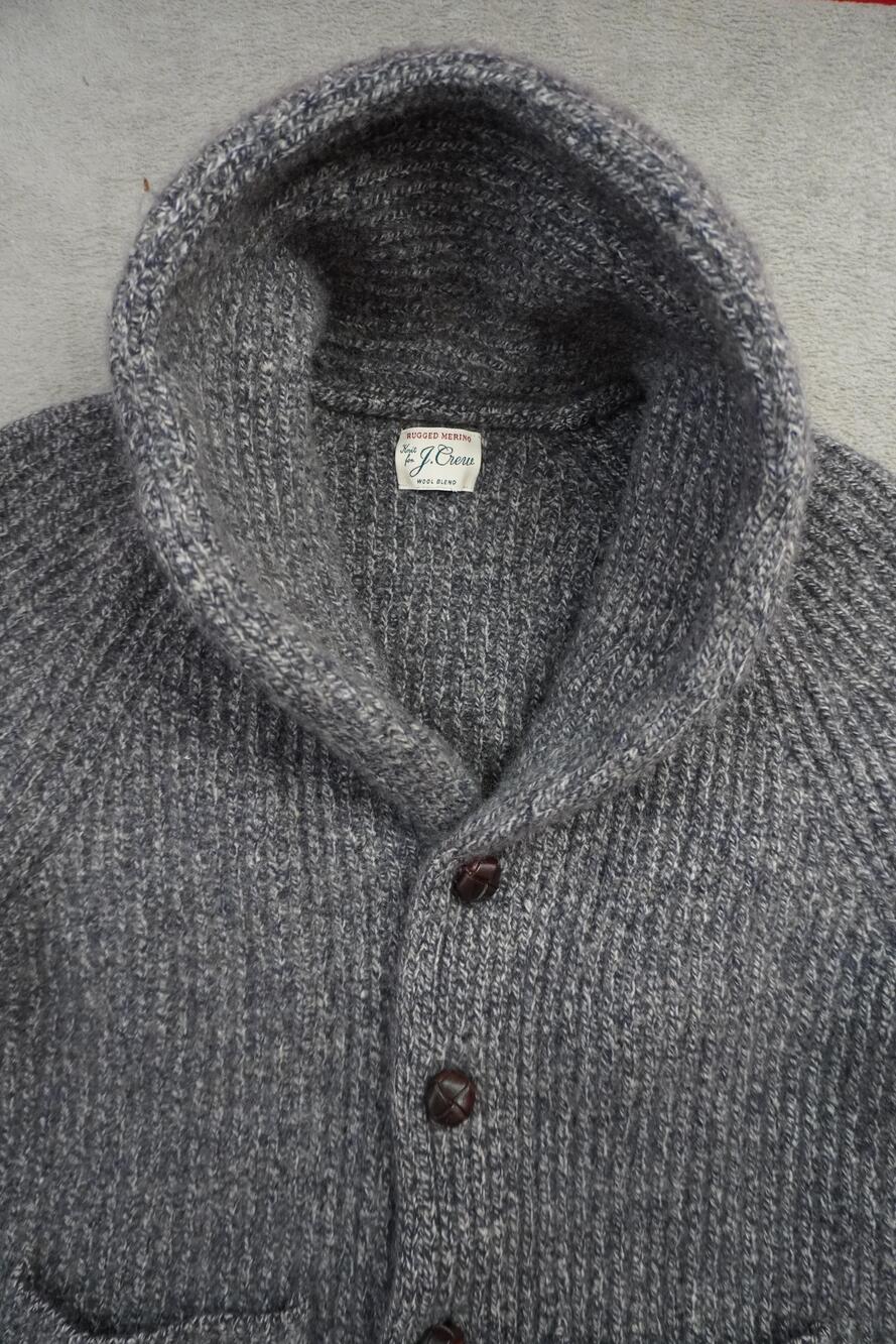 J Crew Rugged Merino Cardigan Sweater Mens Small Gray Shawl Collar Knit Pockets - Picture 10 of 16